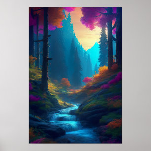 Colourful Forest with Azure Stream Poster