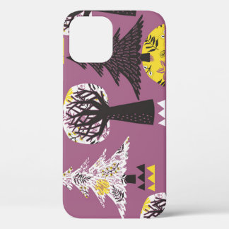 Colourful forest with birds, seamless tile. iPhone 12 case