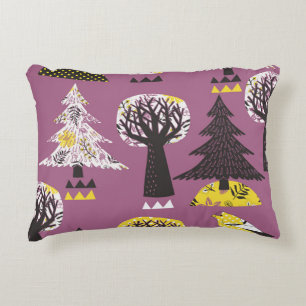 Colourful forest with birds, seamless tile. decorative cushion
