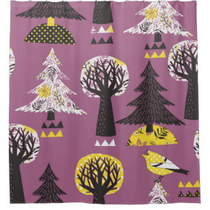 Colourful forest with birds, seamless tile. shower curtain
