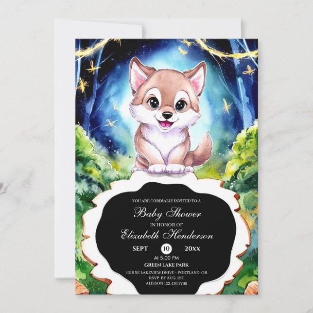 Colourful Forest Wolf Baby Shower Invitation (Front)