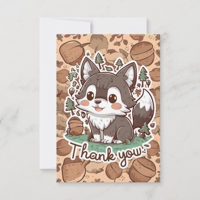 Colourful Forest Wolf Thank You Card (Front)