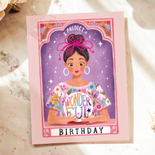 Colourful Fortune Teller Tarot Illustrated Birthda Postcard