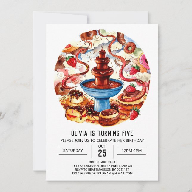 Colourful Fountain Chocolate Birthday Invitation (Front)