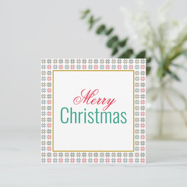 Colourful Four Poinsettias Motif Merry Christmas Card (Standing Front)
