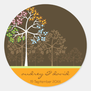 Colourful Four Seasons Trees Modern Wedding Sticke Classic Round Sticker