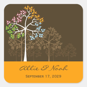Colourful Four Seasons Trees Modern Wedding Sticke Square Sticker