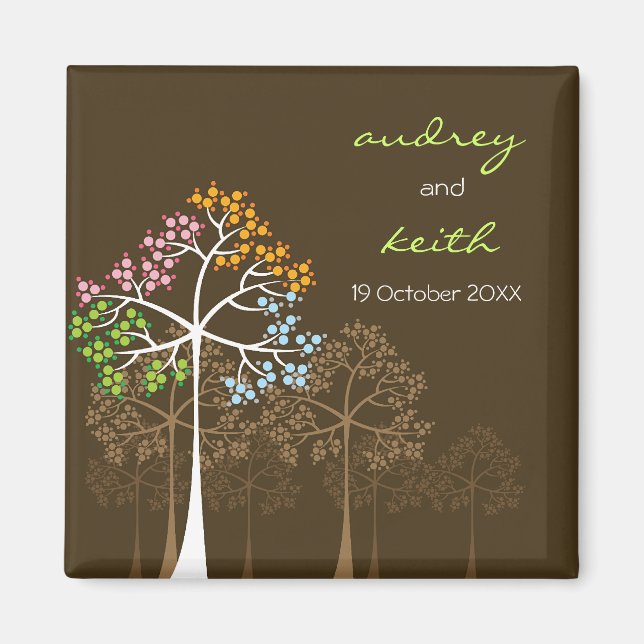 Colourful Four Seasons Trees Wedding Save The Date Magnet (Front)