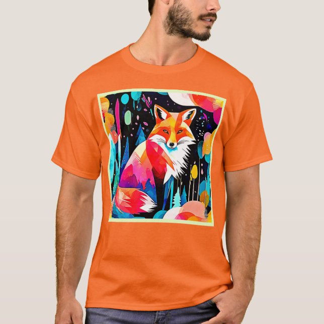 Colourful Fox Abstract Art T-Shirt (Front)