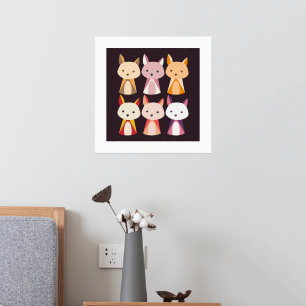 Colourful Fox Cartoon Foil Prints