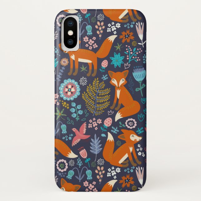 Colourful Foxes Birds & Flowers Illustration Case-Mate iPhone Case (Back)