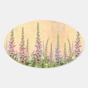 colourful foxglove flowers oval sticker