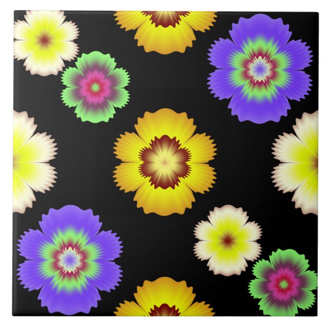 Colourful Fractal Art Flower Artistic Pattern Tile (Front)