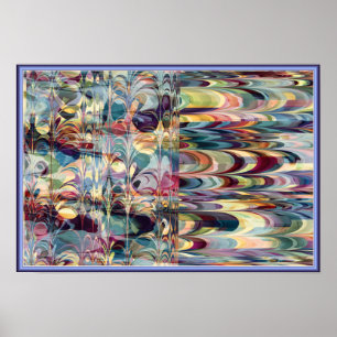 Colourful Fractal Ebru Pattern Poster