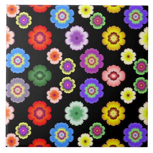 Colourful Fractal Flower Artistic Pattern Tile (Front)