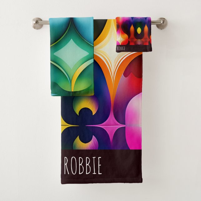 Colourful Fractal Flowers Rainbow Pattern Bath Towel Set (Insitu)