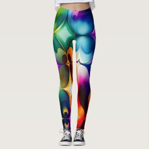 Colourful Fractal Flowers Rainbow Pattern Leggings