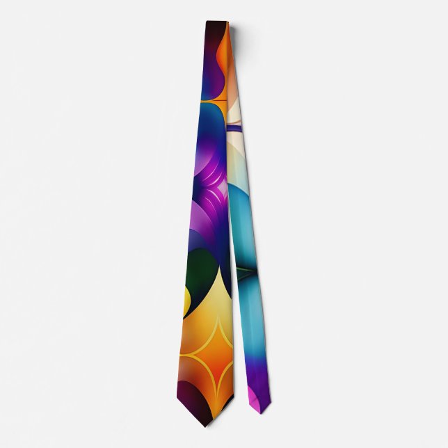 Colourful Fractal Flowers Rainbow Pattern Tie (Front)