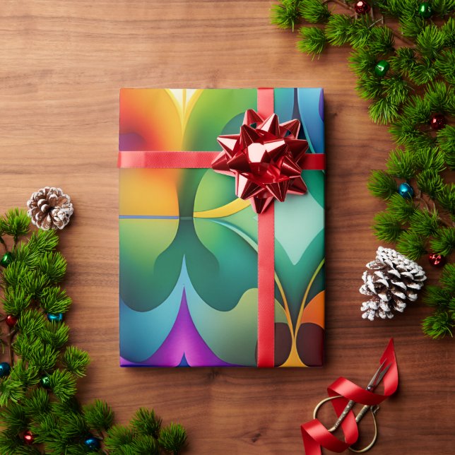 Colourful Fractal Flowers Rainbow Pattern Wrapping Paper (Holiday Gift)