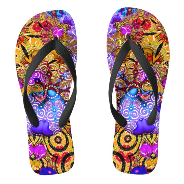 Colourful Fractal Hodgepodge Flip Flops (Footbed)