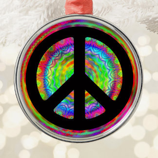 Colourful Fractal Kaleidoscope Black Peace Symbol Metal Tree Decoration
