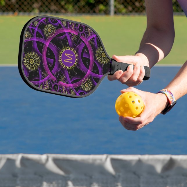Colourful Fractal Monogrammed Pickleball Paddle (Insitu)