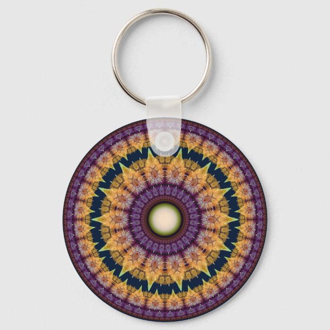 Colourful fractal orange blue mandala key ring (Front)