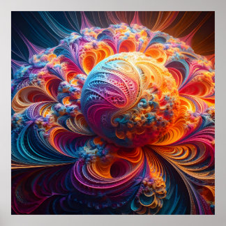 Colourful Fractal Orb in Fractal Nest Poster