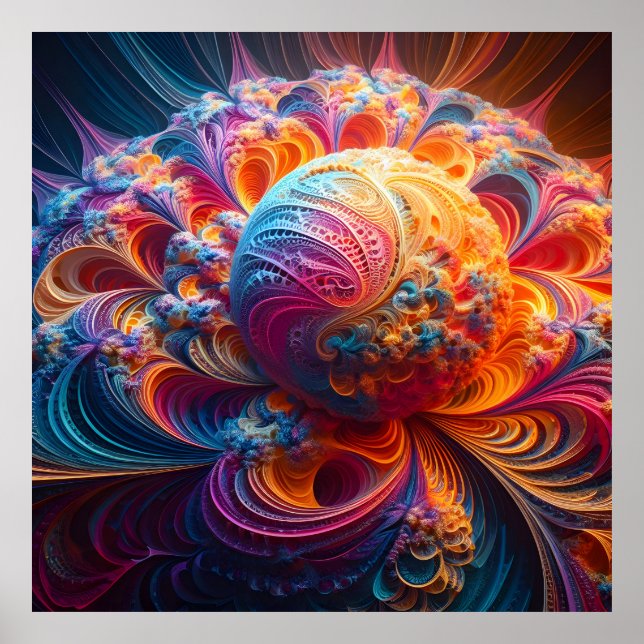 Colourful Fractal Orb in Fractal Nest Poster (Front)