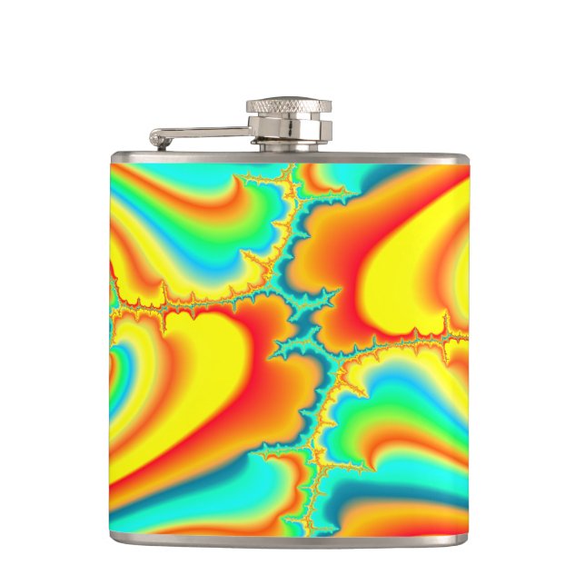 Colourful fractal psychedelic custom hip flask (Front)