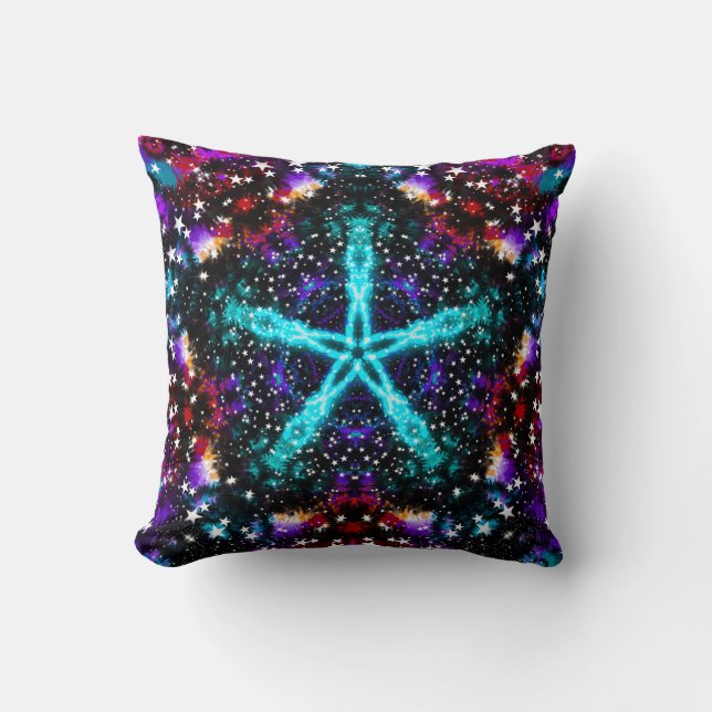 Colourful Fractal Stars Universe Mandala Star Cushion (Front)