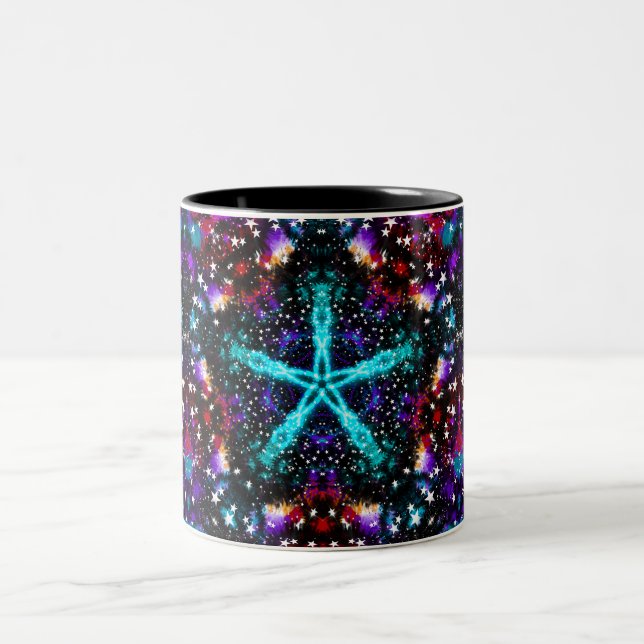 Colourful Fractal Stars Universe Mandala Star Two-Tone Coffee Mug (Center)