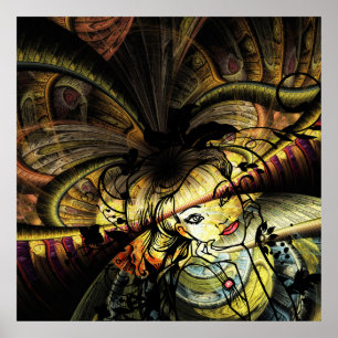 Colourful Fractal With Floral Girl Poster