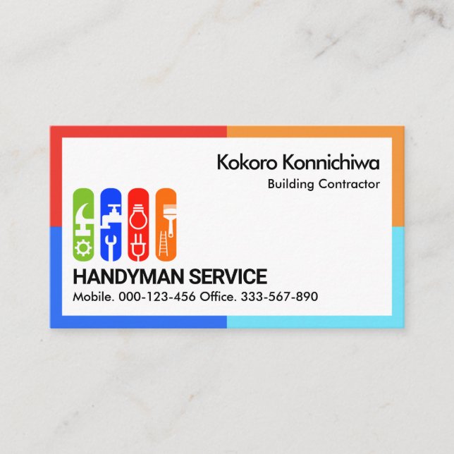 Colourful Frame Handyman Construction Business Card (Front)