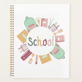 Colourful frame of school objects planner