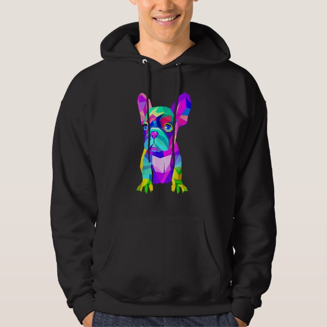 Colourful French Bull Dog  Dad Mum Boy Girl Hoodie (Front)