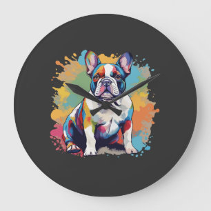 Colourful French Bulldog Art for Puppy Lovers Large Clock