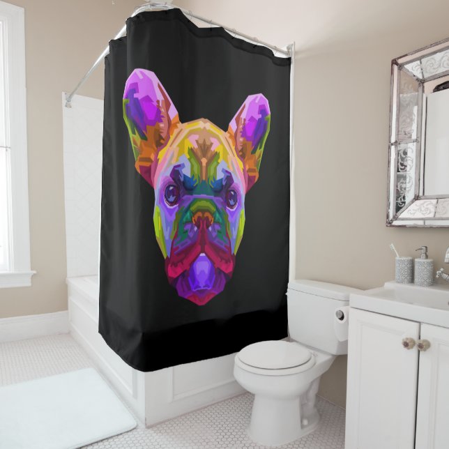 Colourful French Bulldog | Bulldog Lover Shower Curtain (In Situ)