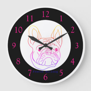 Colourful French Bulldog Large Clock