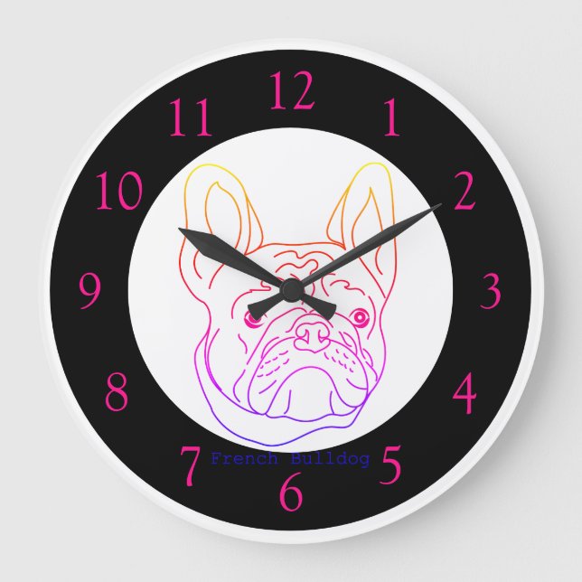 Colourful French Bulldog Large Clock (Front)