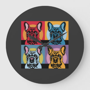Colourful French Bulldog Pop Art Design for Dog Large Clock