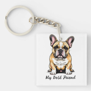 Colourful French Bulldog Portrait Key Ring