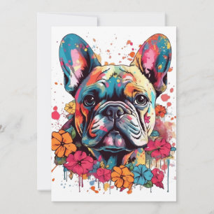 Colourful French-bulldog with flowers Holiday Card