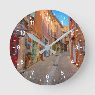 Colourful French Hillside Town Round Clock