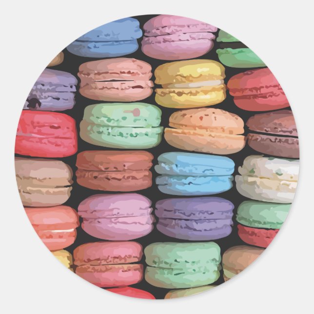Colourful French Macaron Pattern Classic Round Sticker (Front)