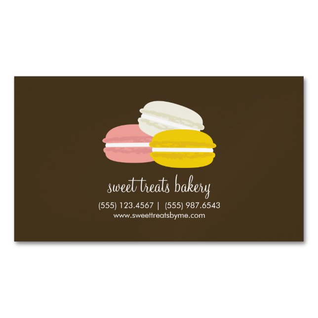 Colourful French Macarons Bakery Magnetic Business Card (Front)
