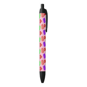 Colourful French Macarons Dessert Lover Red Hearts Black Ink Pen