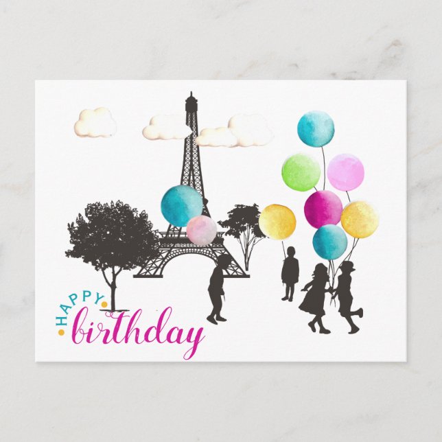 Colourful French Macarons Kids Playing Birthday Postcard (Front)