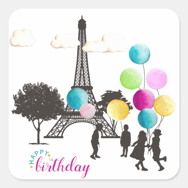 Colourful French Macarons Kids Playing Birthday Square Sticker (Front)