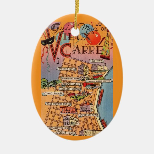Colourful French Quarter  Ceramic Tree Decoration (Front)